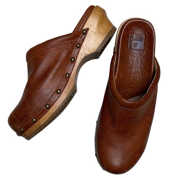 Frye Clara Campus Clogs Brown Leather Size 7 | 2.5” Heel Platform Mules - Picture 2 of 16